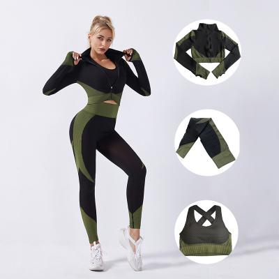 China Breathable 3 Piece Women Sportswear Gym Wear Seamless Butt Lift Sports Bra Fitness Yoga Set for sale