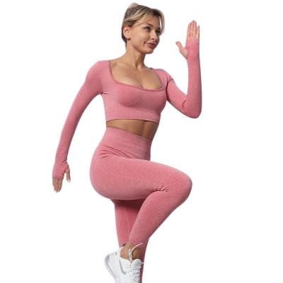 China New 2021 Central Institute of Statistics fitness seamless knitted neckline gym yoga suit breathable clothing wear women for sale