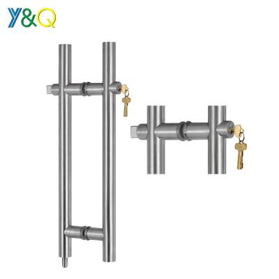 China Modern Y&Q Round Tube Glass Door Handle Locking Ladder Pull With Thumbturn for sale