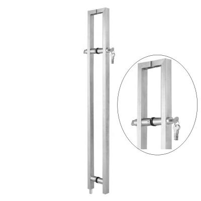 China Modern High Quality Double Side Glass Door Stainless Steel Square Pull Handle Lock for sale