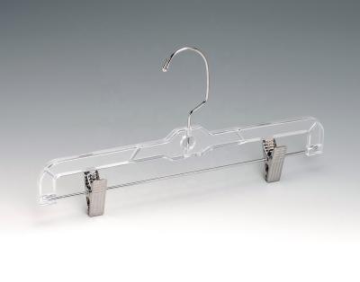 China SHOW Plastic Clear Trouser Hangers Transparent Pants Hanger With Clips for sale