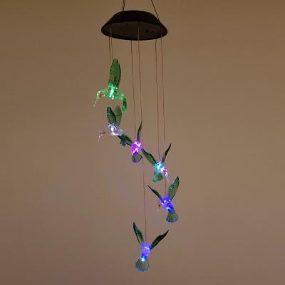 China Warm Fashion Garden Decor Solar Wind Chime Color-Changing Light Led Solar Light Outdoor Hummingbird Wind Rings Solar Light for sale