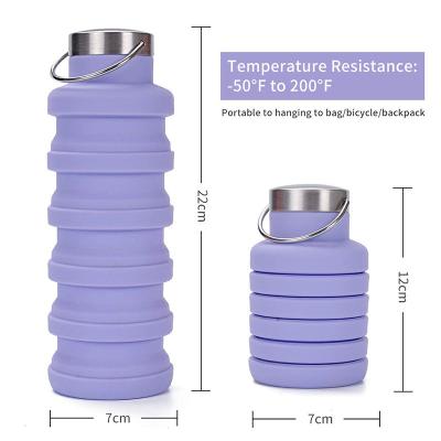 China 2019 Eco Friendly Purple Sport Water Bottle Gym Silicone BPA Free Viable Collapsible Bottles Private Label for sale