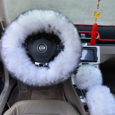 China Universal Car Anti-Skid Increased Safety Real Sheepskin Fur Fuzzy Steering Wheel Cover Set Fluffy Red-pink Warm Furry For Women Girl for sale