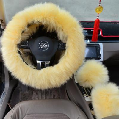 China Fuzzy Real Fur Automotive Furry Fluffy Multi Color Anti-Skid Safety Girly Car Increased Steering Wheel Cover Set For Women for sale