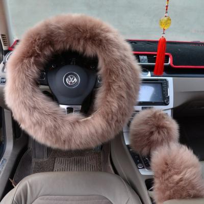 China Increased Cute Fuzzy Nice Plush Colorful Steering Wheel Cover Sets Capa Volante Dye Anti-Skid Girly Tie Dye Fur Safety Car Set Cute Fluffy Wheel Cover for sale