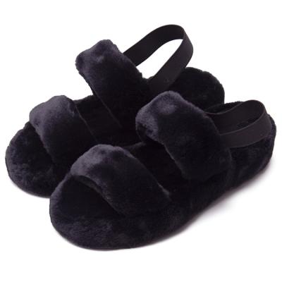 China Female Open-Toe Faux Wool Fur Slippers Women Bedroom Fur Slides Fashion Trend Slippers Female Fluffy Hairy Slippers for sale