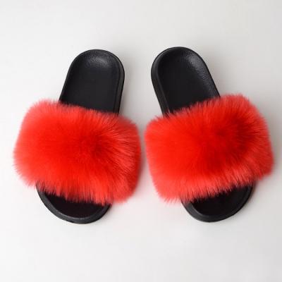 China Fashion Trend Custom Made Fashion Fox Faux Fur Soft Fluffy Slippers For Women Slides Sandals Loafers for sale