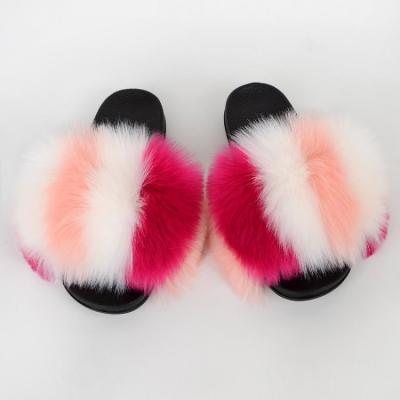 China Fashion trend fur slippers ladies freeze bags and slides natural faux fur women slippers color soft fur sandals for sale