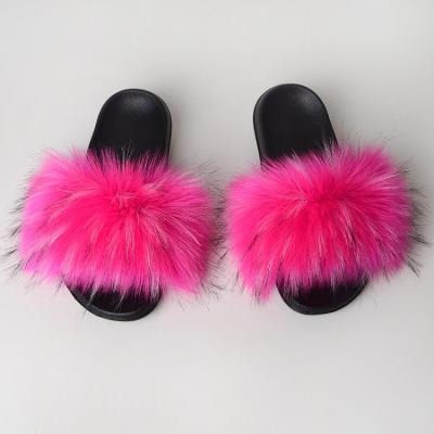 China Fashion Trend Slippers Girls Faux Fur Slippers Imitation Fox Fur Slides High Quality Hairy Fur Slippers Sandals for sale