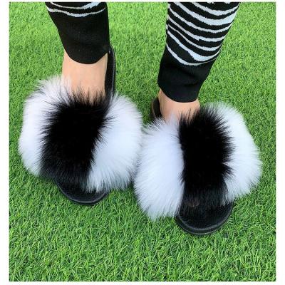 China Custom Real Fox Fur Slippers Fashion Trend Faux Fur Slide Sandals Women Fashion Fur Slides for sale