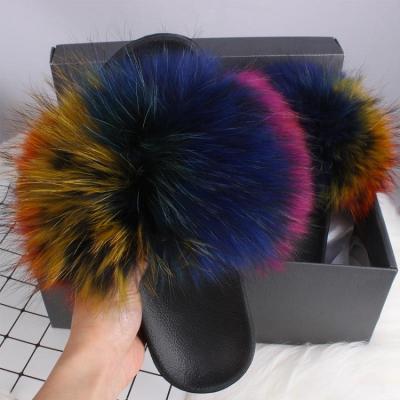 China Fashion Trend Real Raccoon Slippers Summer Real Raccoon Fur Soft Indoor Women's Fur Slipper Plush Home Sandals for sale