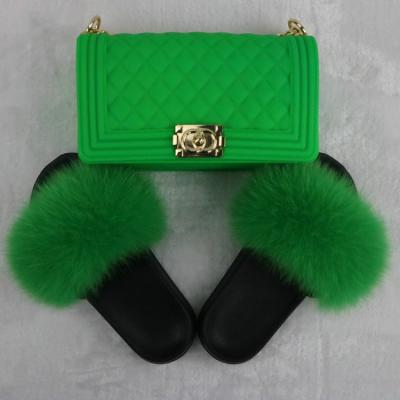 China Wholesale Fashion Trend Jelly Purses And Checked Green Fur Zippers Sets for sale