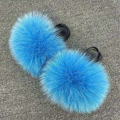 China New Real Mommy and Me Fox Fur Slides Sandals Baby Toddler Flats Outdoor Indoor Indoor Fur Slippers Fur Slides for sale