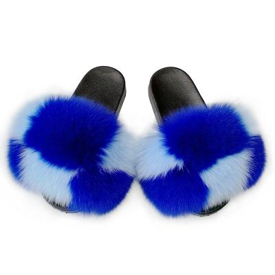 China Fashion Trend Designer Big Fur Slides Real Large Fox Luxury Fluffy Furry Raccoon Slide Fur Slide For Women for sale