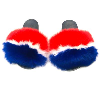 China Wholesale Fashion Trend 2021 Summer Fashion Women Real Fox Fur Ladies Slippers And Soft Colorful Sandals for sale