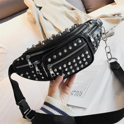 China Wholesale Fashion JOWYAR Water Proof PU Rivet Pussy Pack Leather Belt Bag Adjustable Running Phone Holder Bag Waist Bag for sale