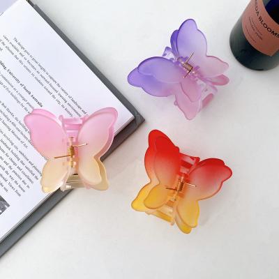 China Custom Women Beauty Custom Women Double Gradient Butterfly Hair Claw Clips Jaw Clips Colorful Plastic for sale