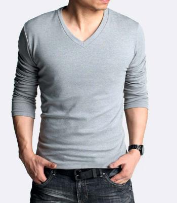 China Breathable V-Neck Elastic Men's Long Sleeve Lycra Cotton T-shirt Men's T-shirt for sale