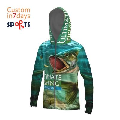 China Custom Logo Fishing Shirt Uv Protect Hood With Pull Up Sun Antibacterial Men's Long Sleeve Mask Sleeve Fishing Shirt for sale