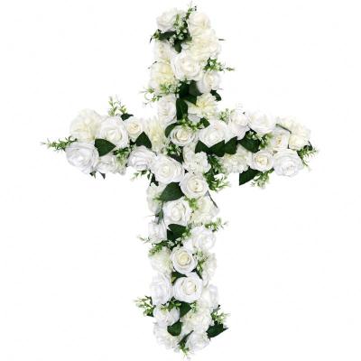 China Beautiful Cemetery Casket Artificial Flower Cheap White Funeral Wreath Colorful Wholesale Decorative Condolence Flowers For Sale for sale