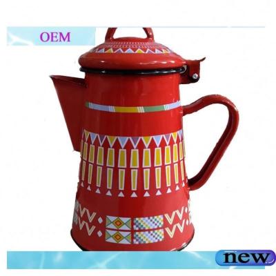 China WITH LID Use Geometry Cheap Home Outdoor Model Enmaed Coated Brew Coffee Maker Hand Drip Pour Over Pot Coffee Water Kettles for sale