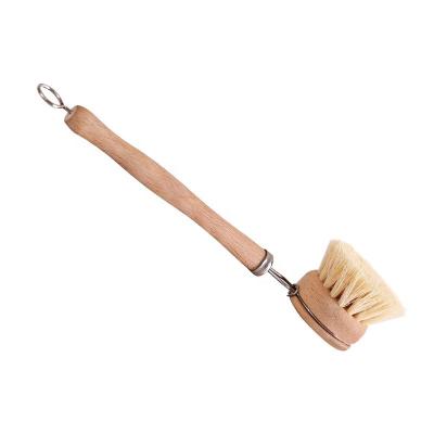 China Long Handle Pot Dish Bowl Cleaning Brush Home Kitchen Sustainable Use Beech Wood Sisal Cleaning Tool for sale