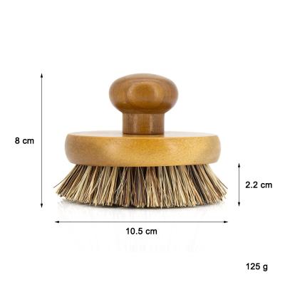 China Viable Promotional Portable Kitchen Cleaning Pan Dish Brush With Bamboo Handle Household Sisal Palm Mixed Pot Washing Brush for sale