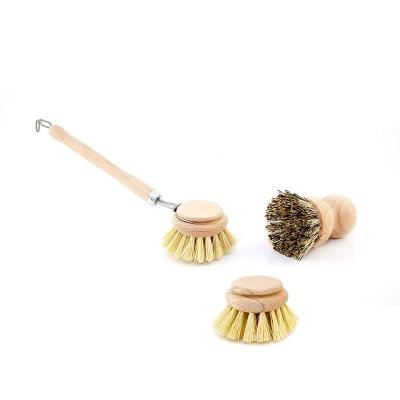 China Wooden Sisal Cleaning Brush Beech Long Handle Pot Sustainable Dish Bowl Brush Household Kitchen Wash Cleaning Tool for sale