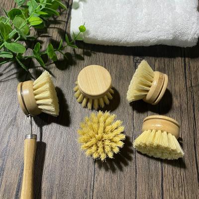 China Wholesale Viable Detachable Bamboo Brush Sisal Household Stocks Replaceable Pot Pan Kitchen Cleaning Brushes for sale