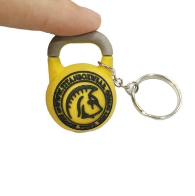 China 3D Shape Plastic Kettlebell Yellow Color Customized Key Chain for sale