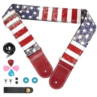 China Popular Accessories American Flag Pattern Guitar Strap With Leather End Christmas Gift for sale