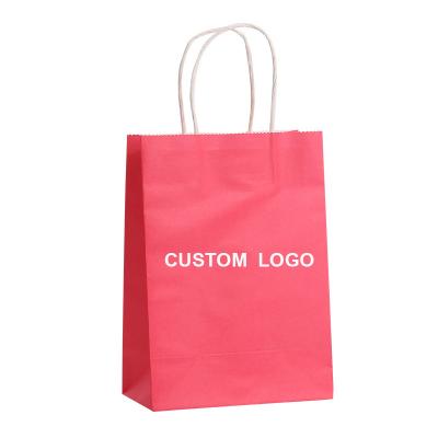 China Custom Logo Recycled 100% Recyclable Materials Take Away Fabric Shopping Gift Wrap Paper Grocery Bag Brown Kraft Paper Bag With Handle for sale