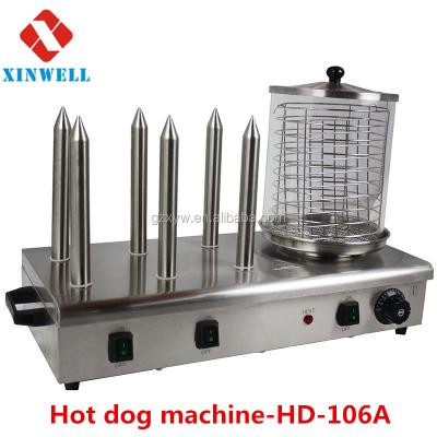 China Hot Dog and Bread Stainless Steel Hot Dog Grill HD-106A with Spike 6 Hot Dog Maker Heating Machine for sale