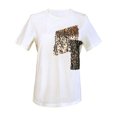 China Promotional Good Quality Custom Sequin Anti-wrinkle Women's Casual T-shirts Short Sleeve for sale