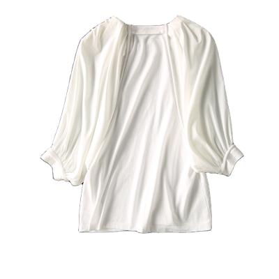 China New Type Fashion Sustainable Sell Well Plus Size Solid White For Women Blouses Half Sleeve for sale