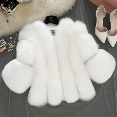 China Anti-wrinkle Faux Skin Fur Bubble Coated Long Sleeve Fur Jacket Women for sale