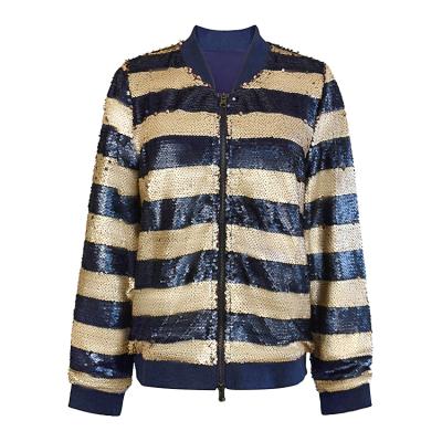 China OEM Size Stripe Plus Sequin Long Sleeve Lady Jacket Mujer Autumn Coats Clothes For Women for sale