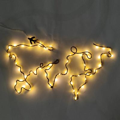 China Europe World Map LED Interior Decoration Copper Wiring Lamp Decorative Wind Living Room Lamp USB Battery for sale