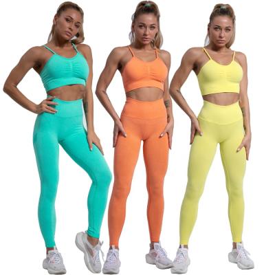 China 2021 AIXI Breathable Fitness Yoga Wear Sports Two Piece Bra Set Yoga Seamless Sets for sale