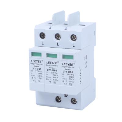 China 35mm 275V 275V - 2 Class B LY1-B60 Din Rail Surge Arrester 60ka 3P Thunder Surge Protector SPD Surge Device Tvss Type for sale