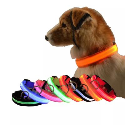 China Lights Custom Adjustable Nylon Light Up Led Dog Collar Para Perros Glow In The Dark Dog Collar For Dogs for sale