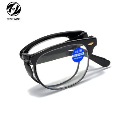 China Wholesale Customized Full Metal Frame Folding Pouch Retractable Presbyopic Glasses For Older Women Cheap Blue Light Anti Presbyopic for sale