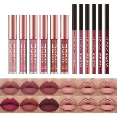 China Custom Waterproof Velvet Matte Liquid Matte Lipstick Private Label Makeup Sunscreen Cosmetics Lip Liner Pencil Set for sale