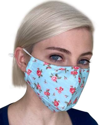 China Women cotton facemask printing washable reusable fabric pink face mask with nose clip flower floral face mask for sale