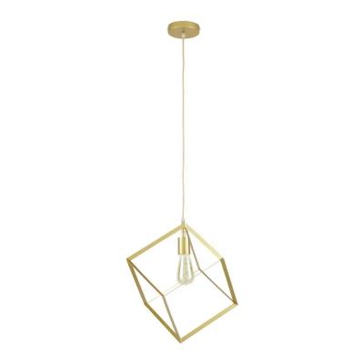 China Modern Square Golden Earth Pendant Decoration Metal Cage Hanging Lamp With E27 Lamp Socket for sale