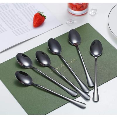 China Viable Gold Spoons Kitchen Dessert Korean Silver Stainless Steel Salad Travel Wedding Souvenirs Luxury Black Spoon Set for sale