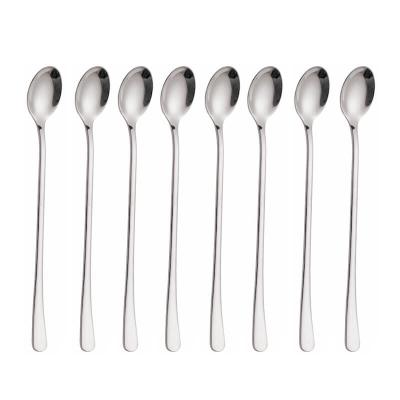 China 18/0 Stainless Steel Sustainable Cocktail Stirring Spoon 9inch Long Handle Coffee Ice Cream Spoon Set for sale