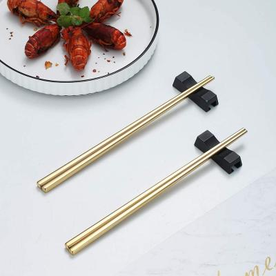 China Sustainable Korean Luxury Reusable Custom Square Shape Titanium Plated Color Stainless Steel Pair Non-Slip Wand For Wedding Gift for sale