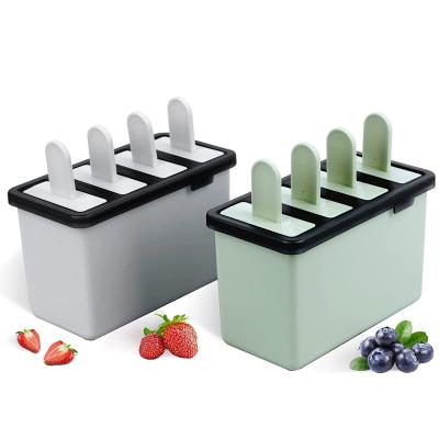 China Summer Custom Child Dessert 4 Pcs DIY Plastic Container Animal Popsicle Stored Silicone Ice Cream Mold for sale